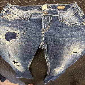 Silver Jeans distressed dark blue boyfriend jeans